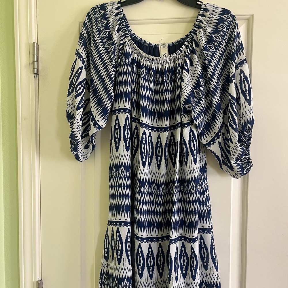 Gracie Navy and White Geometric mini Dress